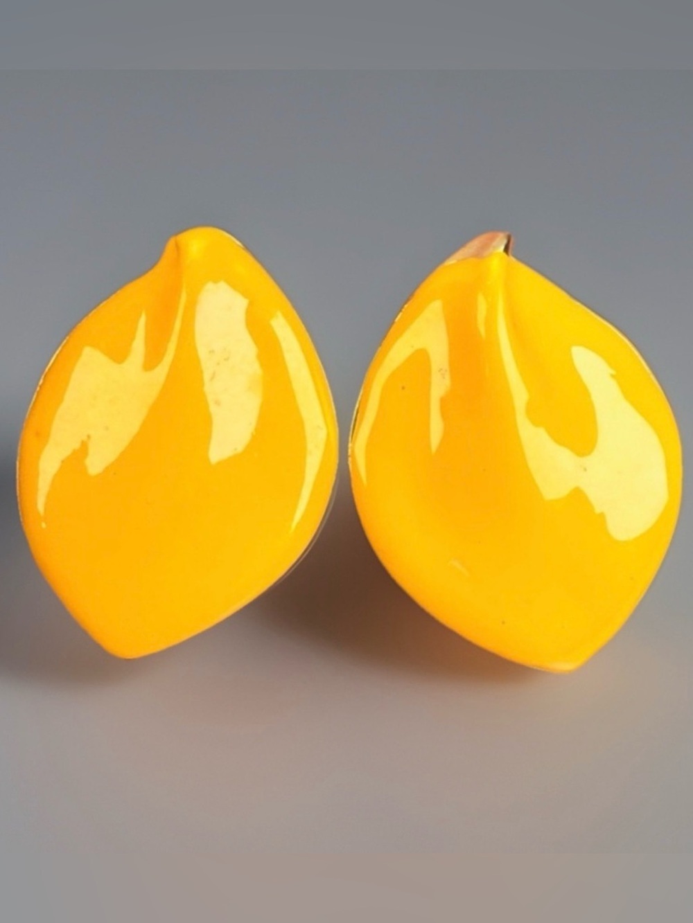 Vintage Yellow enamel, weighted, goldtone accent pierced earrings